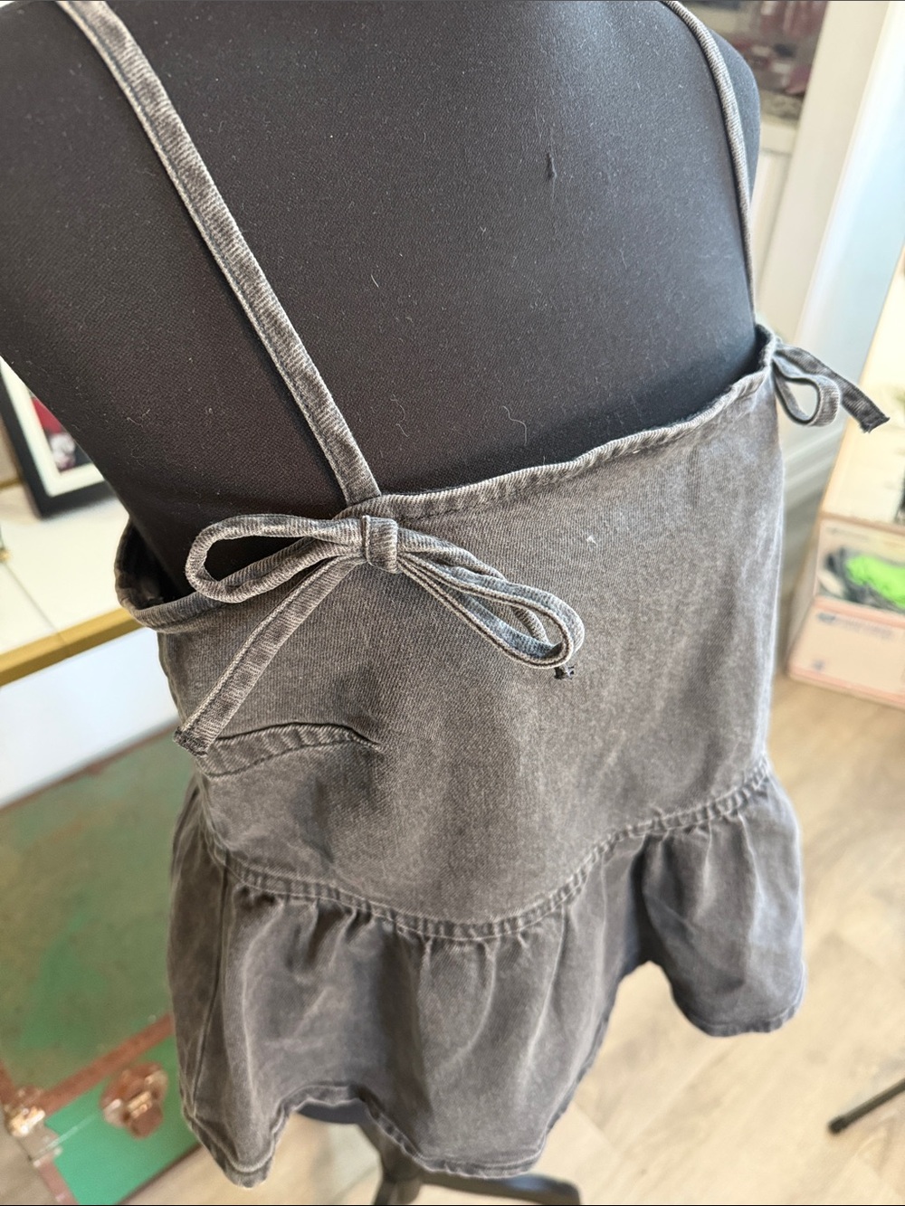 Washed Black Jean Camisole Tank with Tie Straps - Picture 2 of 7